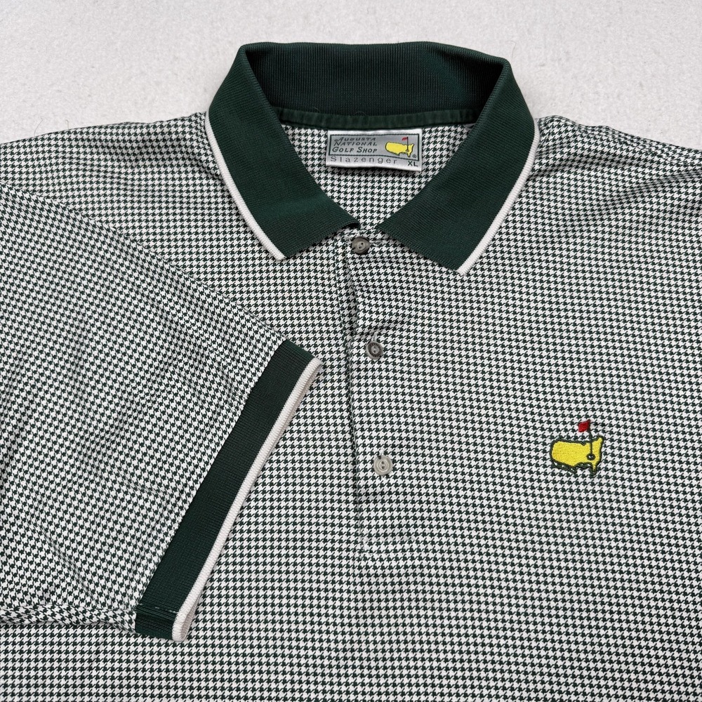 Augusta National Masters Shirt Polo Mens XL Green Houndstooth Golf Slazenger